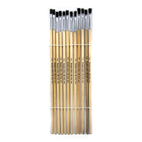 Flat Tip Easel Paint Brushes With Long Handle, 0.25 Inch, Natural Handles And Black Bristles, 12/Pack