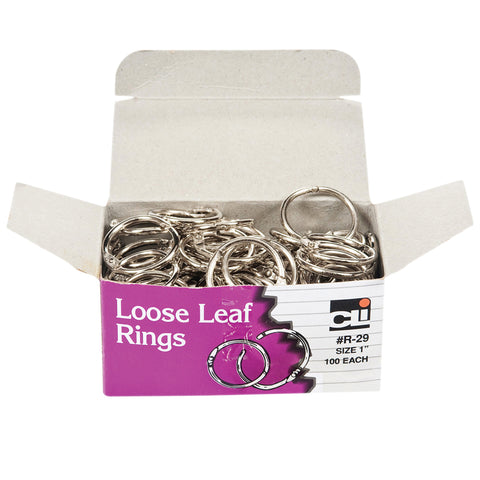 Loose Leaf Rings With Snap Closure, Nickel Plated, 1 Inch Diameter, 100/Box