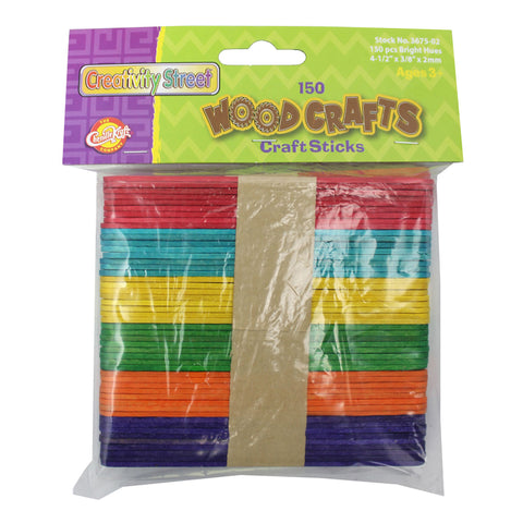 Regular Craft Sticks, Bright Hues Assorted, 4.5 X 3/8, 150 Pieces