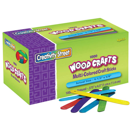 Regular Craft Sticks, Bright Hues Assorted, 4.5 X 0.375, 1000 Pieces