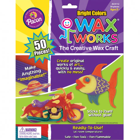 Wax Works Sticks, Bright Hues Assorted, 10", 50 Pieces