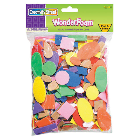 Wonderfoam Peel & Stick Shapes, Assorted Shapes, Colors & Sizes, 720 Pieces