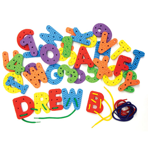 Wonderfoam Lacing Letters & Numbers, Assorted Colors, 2-3/4", 36 Pieces