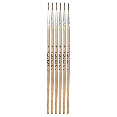 Fine Tapered Camel Hair Brushes, Size #2, 7.5 Long, 6 Brushes