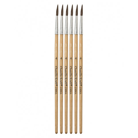 Fine Tapered Camel Hair Brushes, Size #4, 7.5 Long, 6 Brushes