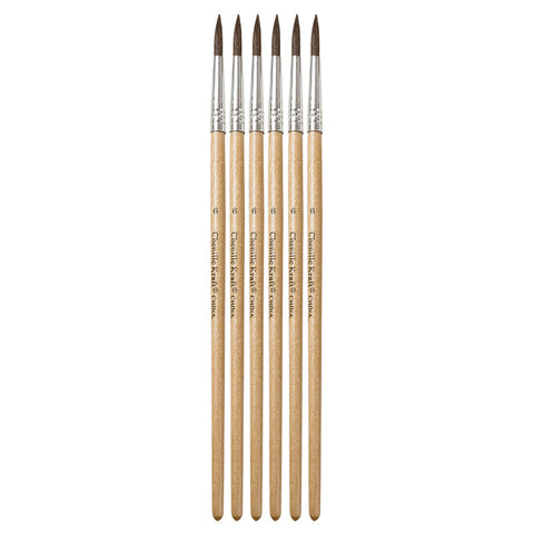 Fine Tapered Camel Hair Brushes, Size #6, 7.5 Long, 6 Brushes