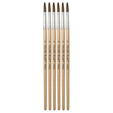 Fine Tapered Camel Hair Brushes, Size #8, 7.5 Long, 6 Brushes