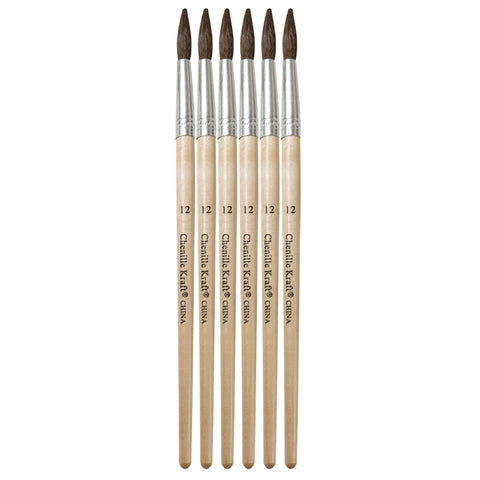 Fine Tapered Camel Hair Brushes, Size #12, 8.5 Long, 6 Brushes