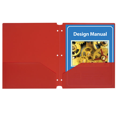 C-Line Two-Pocket Poly Portfolios With Three-Hole Punch, Red, Box Of 25