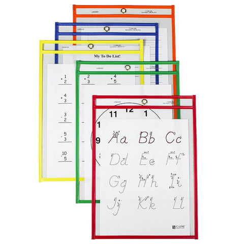 Reusable Dry Erase Pockets, Primary Colors, 9 X 12, Pack Of 25