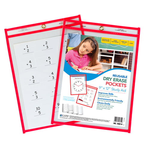 C-Line Reusable Dry Erase Pocket, Red Neon, 9 X 12, 1/Pkg