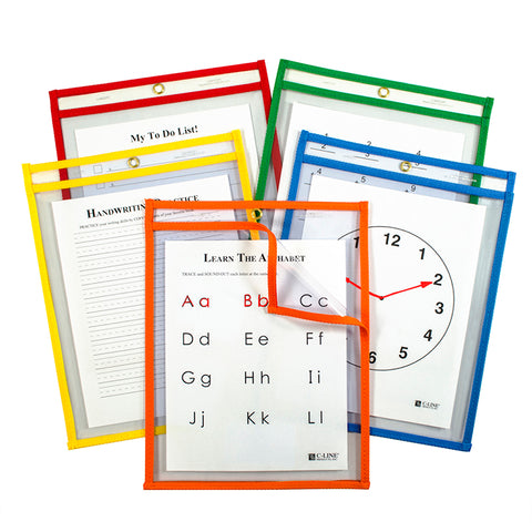 C-Line Easy Load Pockets, 9 X 12, Primary Colors, Pack Of 5