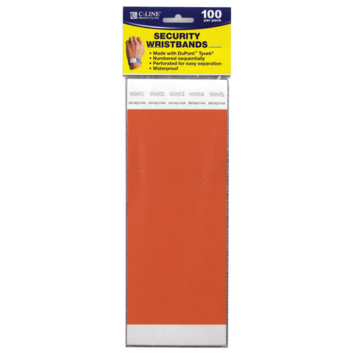 Dupont Tyvek Security Wristband, Orange, 3/4 Width, 10 Length, Pack Of 100