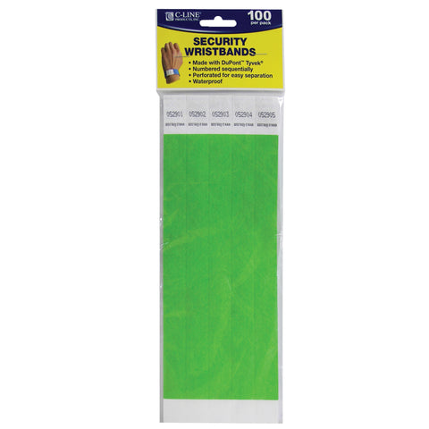 Dupont Tyvek Security Wristbands, Green, 100/Pack
