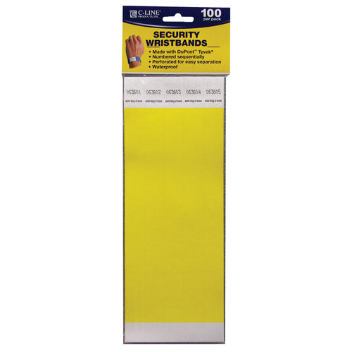 Dupont Tyvek Security Wristbands, Yellow, 100/Pack
