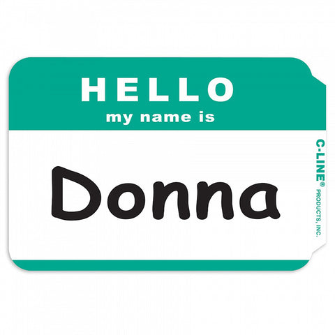 C-Line Self-Adhesive Name Badges, Green Hello, Pack Of 100