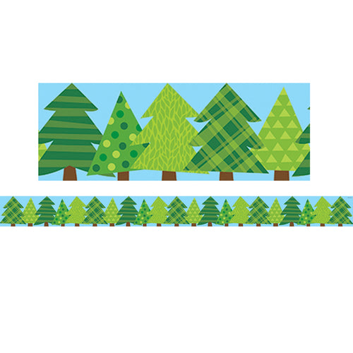 Woodland Friends Patterned Pine Trees Border, 35 Feet