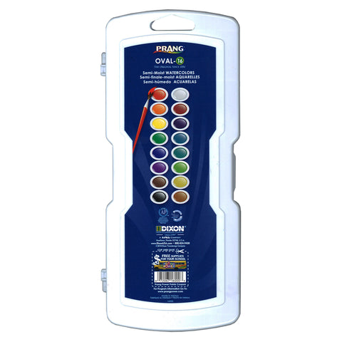 Prang Semi-Moist Watercolor Paint Set, 16-Color Oval Pan With Brush