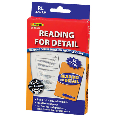 Reading For Detail Practice Cards, Levels 3.5-5.0