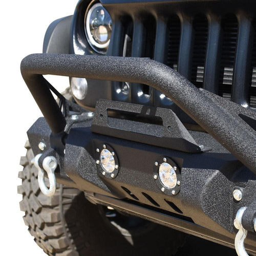 Jeep JK Front Bumper w/LED Lights 07-18 Wrangler JK Steel Mid Length Stubby W/Winch Plate DV8 Offroad