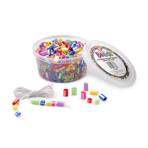Bucket O™ Beads, Striped Straw, Asstd Sizes, 100'S/Pkg