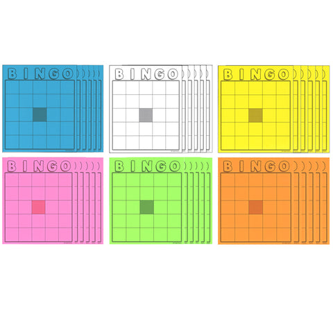 Blank Bingo Cards, Assorted Colors