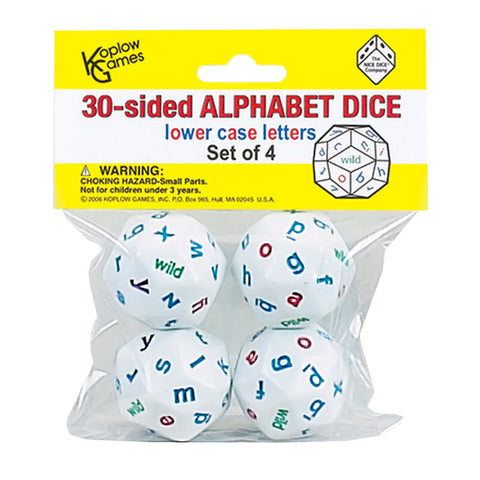 30-Sided Alphabet Dice, Lowercase, Set Of 4