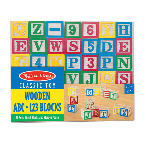Wooden Abc/123 Block Set, 50 Pieces