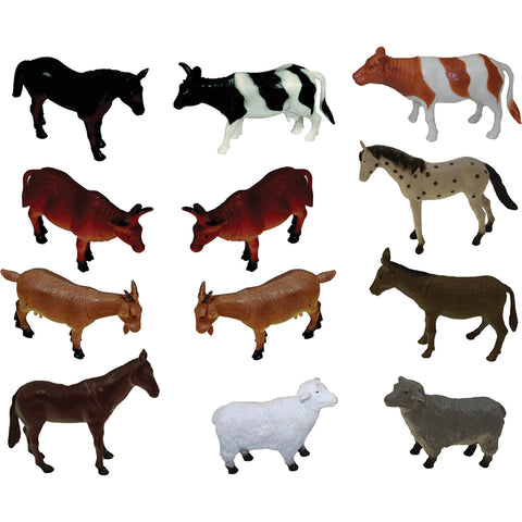 Farm Animals Playset, Set Of 12