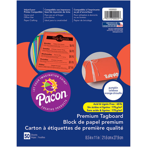 Premium Tagboard, Pumpkin, 8-1/2 X 11, 50 Sheets