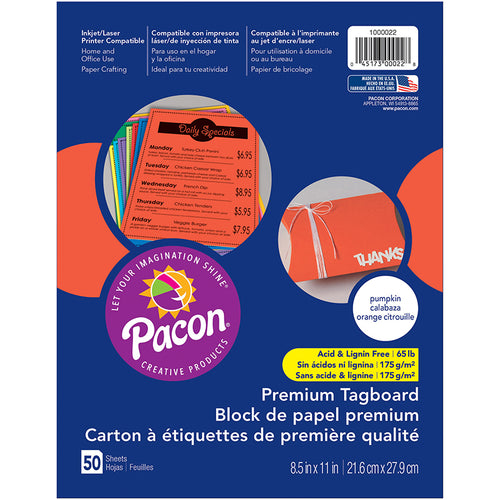 Premium Tagboard, Pumpkin, 8-1/2 X 11, 50 Sheets
