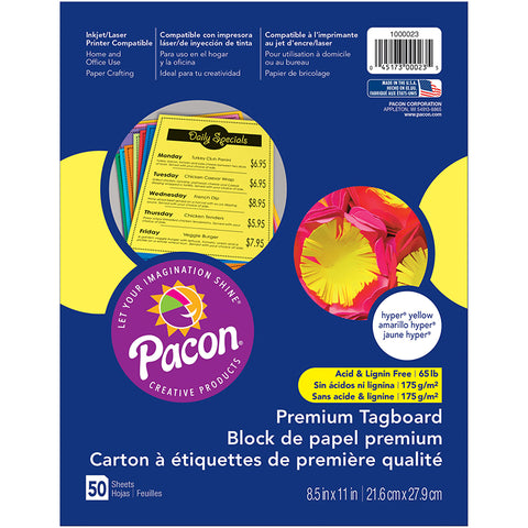 Premium Tagboard, Hyper Yellow, 8-1/2 X 11, 50 Sheets