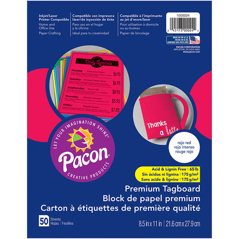 Premium Tagboard, Rojo Red, 8-1/2 X 11, 50 Sheets