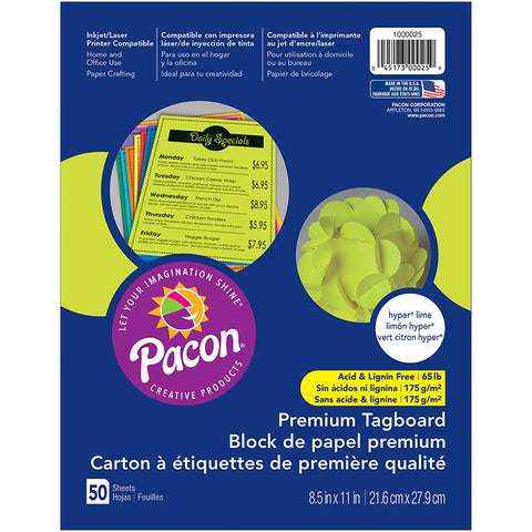 Premium Tagboard, Hyper Lime, 8-1/2 X 11, 50 Sheets
