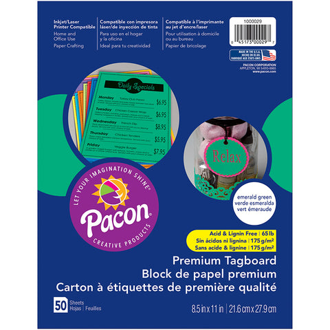 Premium Tagboard, Emerald Green, 8-1/2 X 11, 50 Sheets