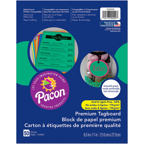 Premium Tagboard, Emerald Green, 8-1/2 X 11, 50 Sheets