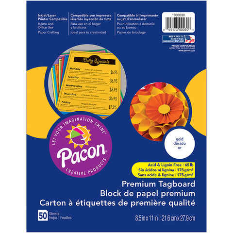 Premium Tagboard, Gold, 8-1/2 X 11, 50 Sheets