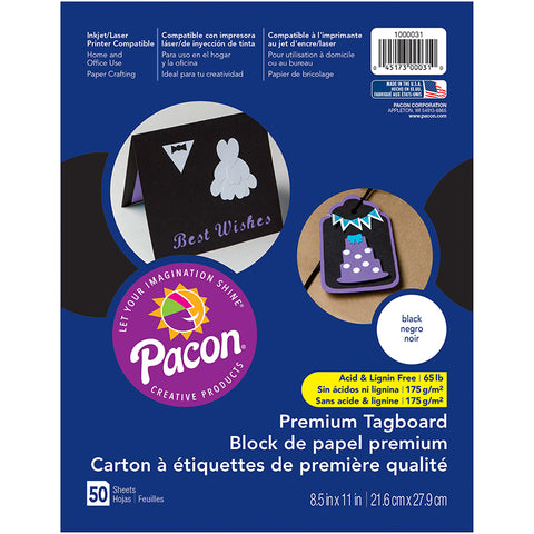 Premium Tagboard, Black, 8-1/2 X 11, 50 Sheets