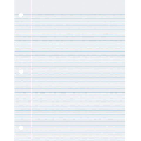Composition Paper, White, 3-Hole Punched, Red Margin, 9/32 Ruled, 8-1/2 X 11, 500 Sheets