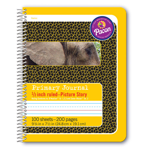Primary Composition Book, Spiral Bound, D'Nealian/Zaner-Bloser, 1/2 X 1/4 X 1/4 Picture Story Ruled, 9-3/4 X 7-1/2, 100 Sheets