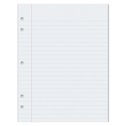 Composition Paper, White, 5-Hole Punched, Red Margin, 3/8 Ruled, 8 X 10-1/2, 500 Sheets