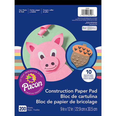 Art Street Lightweight Construction Paper Pad, 10 Assorted Colors, 9 X 12, 200 Sheets