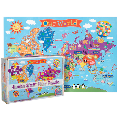 World Floor Puzzle For Kids, 24"H X 36"L, 48 Pieces