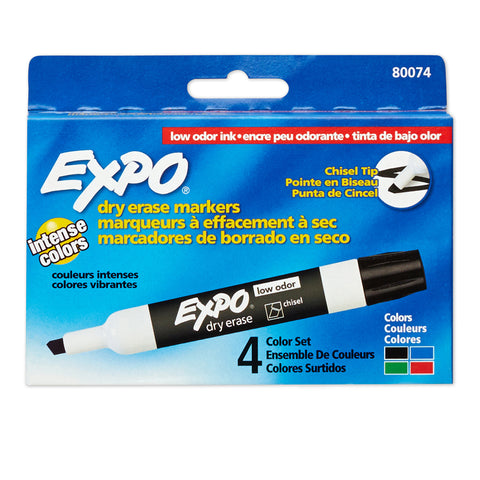 Low Odor Dry Erase Markers, 4 Colors, Pack Of 4