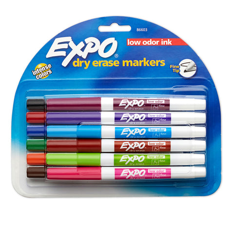 Low Odor Dry Erase Marker, Fine Point, Assorted, Pack Of 12