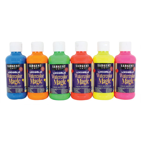 Washable Watercolor Magic Paint, 8 Oz. Bottles, 6 Fluorescent Colors