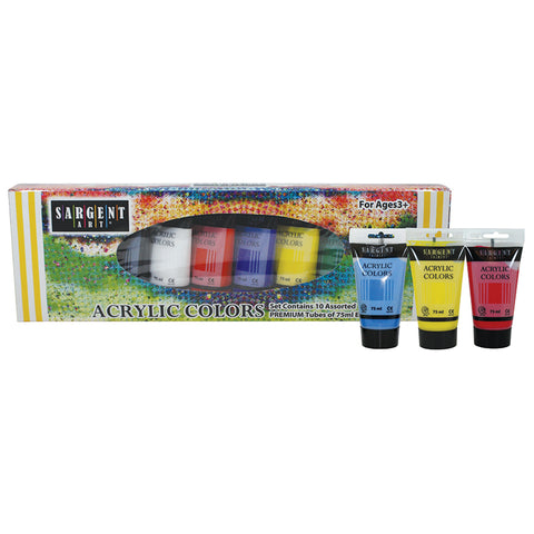 Acrylic Paint Tubes, 75 Ml, Assorted Colors, 10 Count