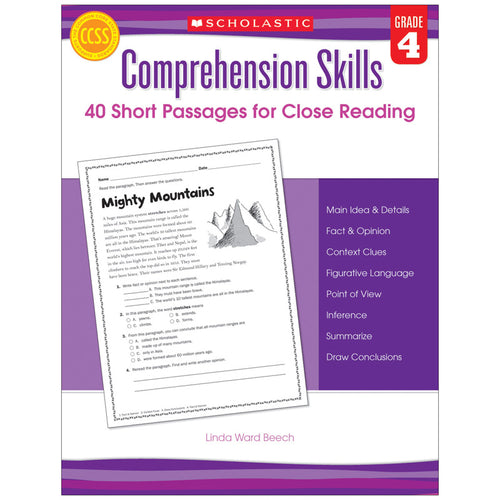 Comprehension Skills: Short Passages For Close Reading Book, Grade 4