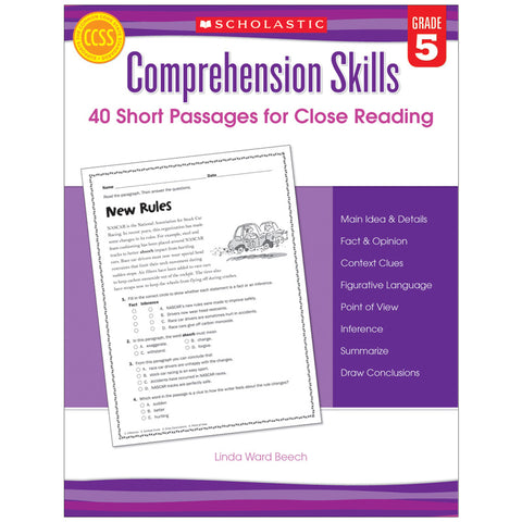 Comprehension Skills: Short Passages For Close Reading Book, Grade 5