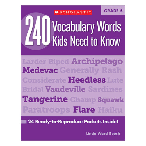 Scholastic 240 Vocabulary Words..Kids Need To Read Book, Grade 5